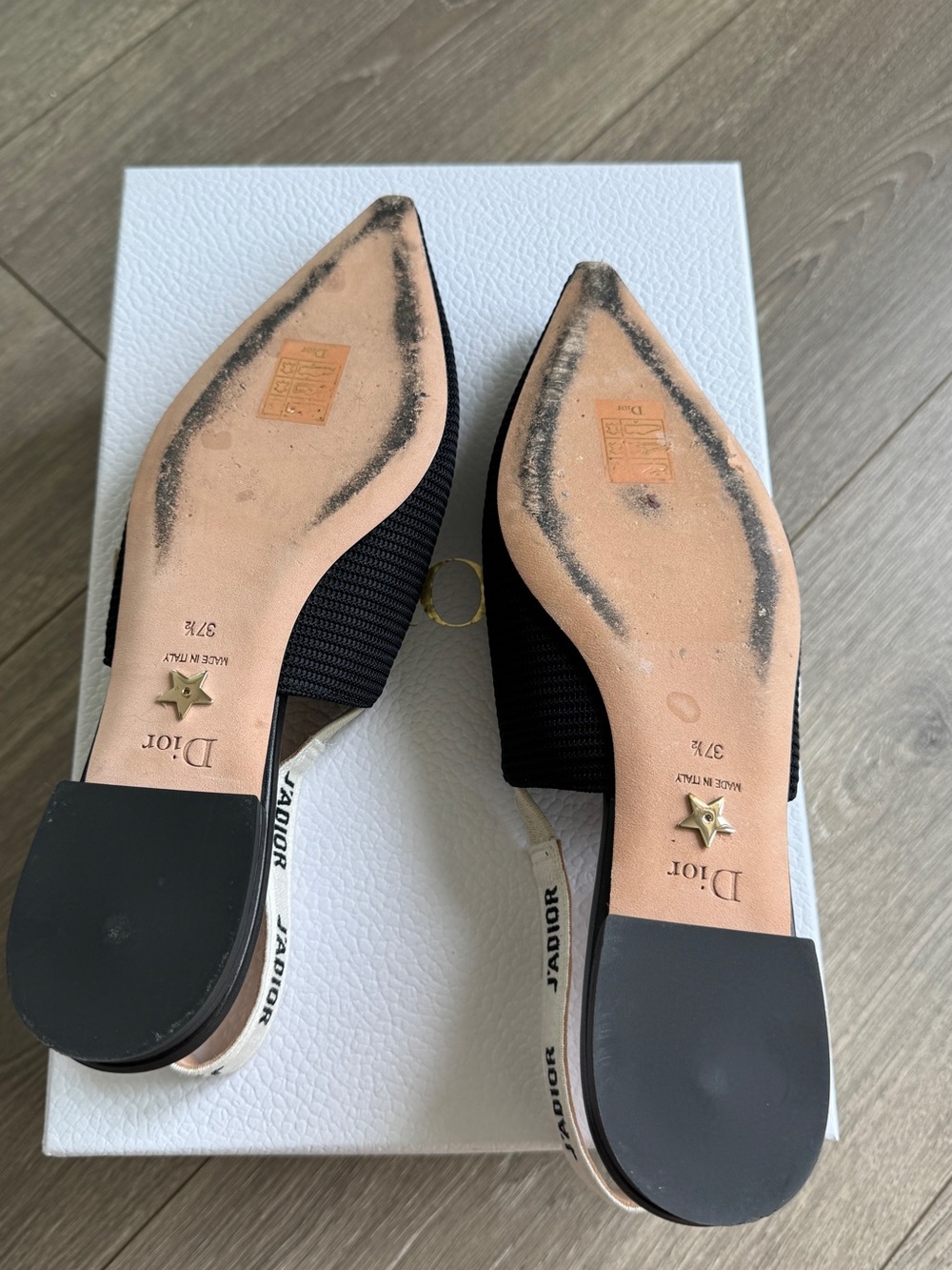 Dior Black Pointed Slingback Flats with Ivory Logo Strap. J'Adior Slingback Flat - Picture 7 of 7